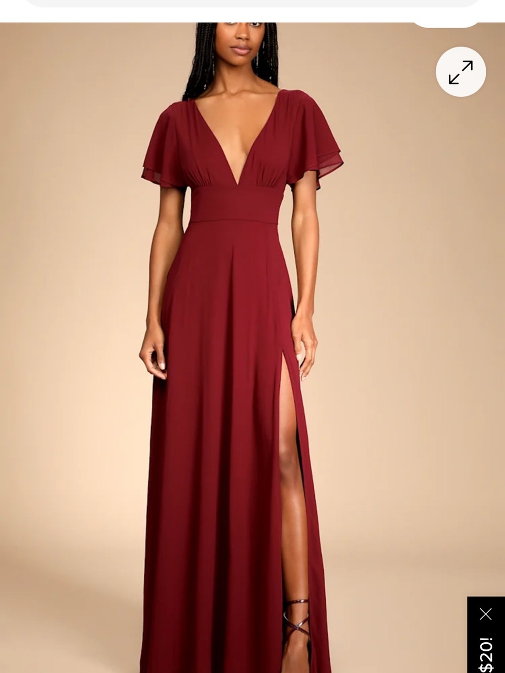 Lulus Promise Of Love Burgundy Flutter Sleeve Maxi Dress